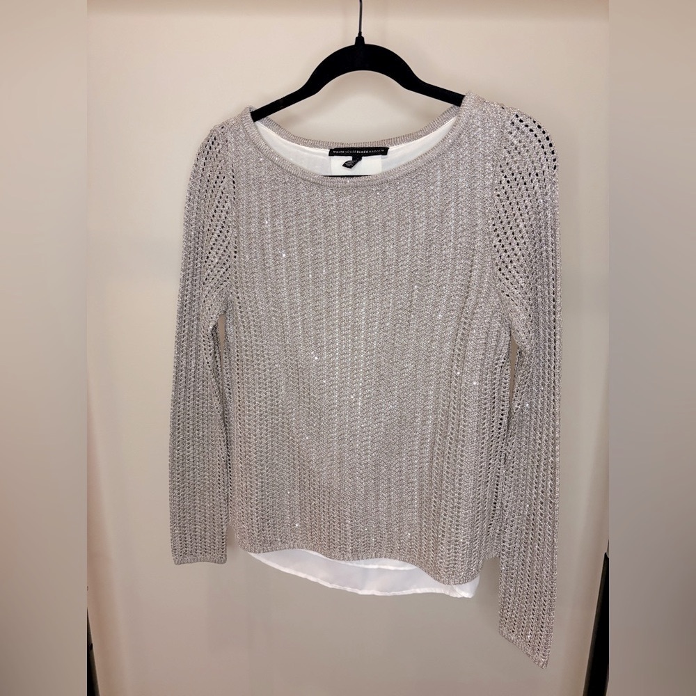White House Black Market Shimmering Silver Sweater
